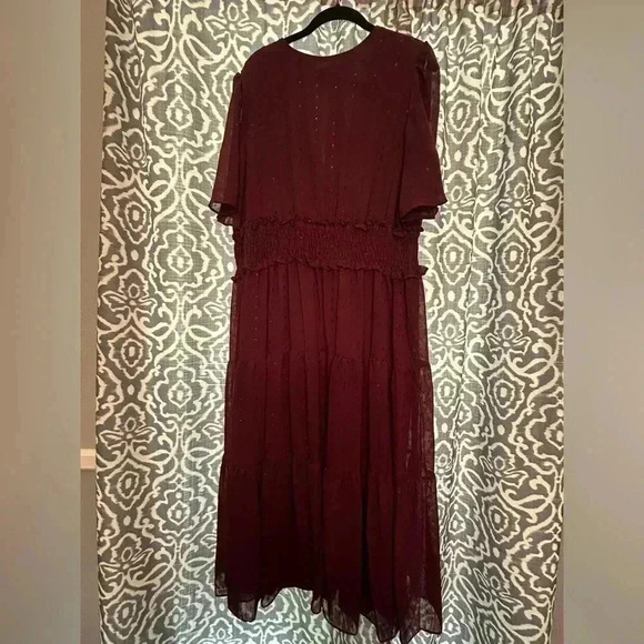 New Taylor Smocked Waist Dark Red Maxi Dress Size 14W - Picture 5 of 7